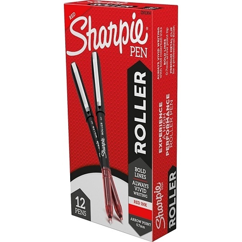 Sharpie 2101304 Rollerball Pen, Arrow Point, 0.7mm, Red, 12-Pack