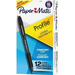 Paper Mate 2101972 Profile Mech Mechanical Pencils, 0.7 mm, HB #2 Lead, Black, 12-Pack