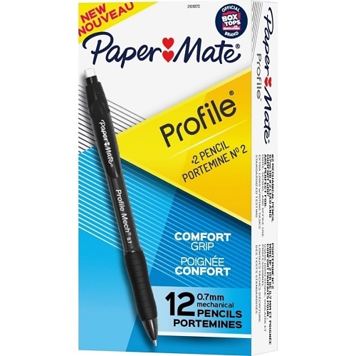 Paper Mate 2101972 Profile Mech Mechanical Pencils, 0.7 mm, HB #2 Lead, Black, 12-Pack