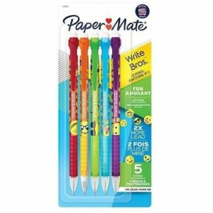 Paper Mate 2105731 Write Bros Classic Mechanical Pencils, 0.7mm, HB #2 lead, Assorted Colors, 5-Pack