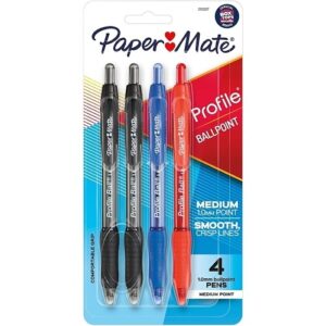 Paper Mate 2113557 Profile Retractable Ballpoint Pens, Medium Point, 1.0mm, Business Assorted Colors, 4-Pack