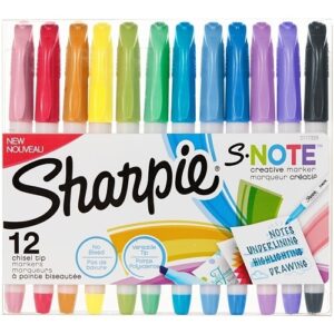 Sharpie 2117329 S-Note Creative Markers, Chisel Tip, Assorted Colors, 12-Pack