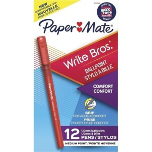 Paper Mate 2124505 Write Bros Grip Ballpoint Pens, Medium Point, 1.0mm, Red, 12-Pack