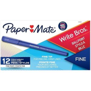 Paper Mate 2124512 Write Bros Ballpoint Pens, Fine Point, 0.8mm, Blue, 12-Pack