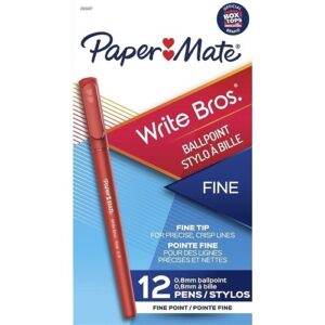 Paper Mate 2124517 Write Bros Ballpoint Pens, Fine Point, 0.8mm, Red, 12-Pack