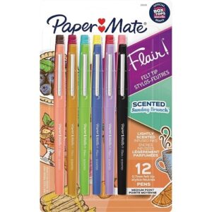 Paper Mate 2125359 Flair Felt Tip Pens, Scented, Medium Point, 0.7mm, Sunday Brunch Colors, 12-Pack
