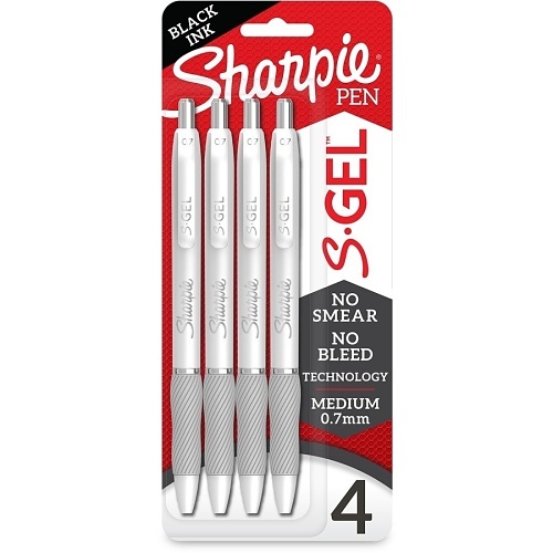 Sharpie 2126207 S-Gel, Fashion Barrel, Medium Point, 0.7mm, Black Ink and Pearl White Barrel, 4-Pack