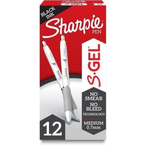 Sharpie 2126236 S-Gel, Fashion Barrel, Medium Point, 0.7mm, Black Ink and Pearl White Barrel, 12-Pack