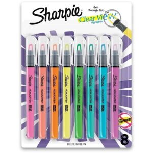 Sharpie 2128218 Clear View Stick Highlighters, See-Through Chisel Tip, Assorted Colors, 8-Pack