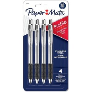Paper Mate 2130508 Profile Metal Retractable Ballpoint Pens, Medium Point, 1.0mm, Black, 4-Pack