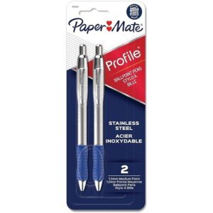 Paper Mate 2130519 Profile Metal Retractable Ballpoint Pens, Medium Point, 1.0mm, Blue, 2-Pack