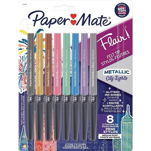 Paper Mate 2134319 Flair Felt Tip Pens, Metallic City Lights, Medium Point, 0.7mm, Assorted Colors, 8-Pack