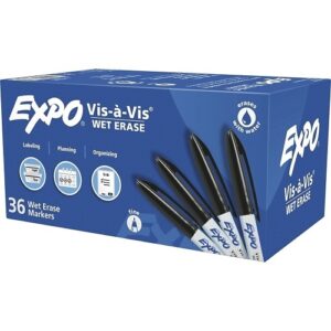 Expo 2134342 Vis a Vis, Low Odor Wet Erase Markers, Fine Point, Black, 36-Pack