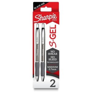 Sharpie 2134918 S-Gel, Metal Barrel, Medium Point, 0.7mm, Black Ink and Gunmetal Gray Finish, 2-Pack