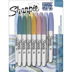 Sharpie 2142705 Permanent Markers, Fine Point, Assorted Mystic Gems Colors, 14-Pack