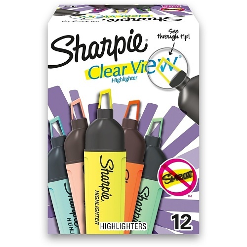 Sharpie 2149298 Clear View Tank Highlighters, See-Through Chisel Tip, Assorted Colors, 12-Pack