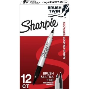 Sharpie 2151734 Brush Twin Permanent Markers, Black, 12-pack