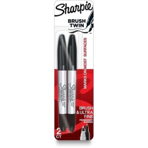 Sharpie 2152698 Brush Twin Permanent Markers, Black, 2-pack