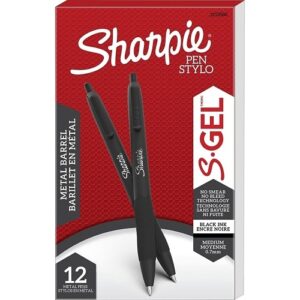 Sharpie 2153580 S-Gel, Metal Barrel, Medium Point, 0.7mm, Black Ink and Matte Black Finish, 12-Pack