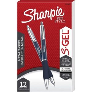 Sharpie 2153653 S-Gel, Metal Barrel, Medium Point, 0.7mm, Black Ink and Midnight Blue Finish, 12-Pack