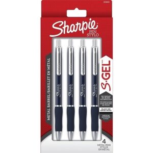 Sharpie 2153654 S-Gel, Metal Barrel, Medium Point, 0.7mm, Black Ink and Midnight Blue Finish, 4-Pack