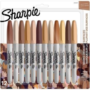 Sharpie 2154107 Permanent Markers, Portrait Colors, Fine Point, Assorted Shades of Brown, 12-Pack