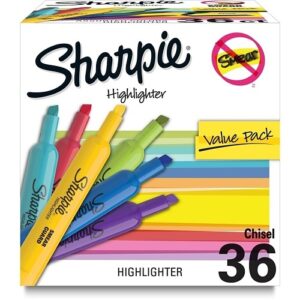 Sharpie 2157487 Tank Highlighters, Chisel Tip, Assorted Fluorescent Colors, 36-Pack