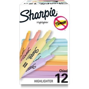 Sharpie 2157494 Tank Highlighters, Chisel Tip, Assorted Pastels Colors, 12-Pack