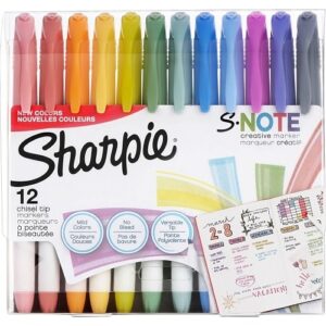 Sharpie 2158060 S-Note Creative Markers, Chisel Tip, Assorted Colors, 12-Pack