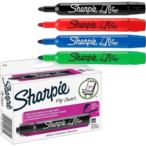 Sharpie 22474 Flip Chart Markers, Bullet Tip, Assorted Colors, 4-Pack