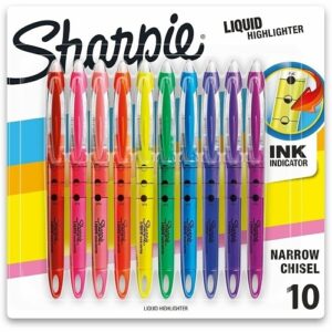 Sharpie 24415PP Liquid Highlighters, Chisel Tip, Assorted Colors, 10-Pack