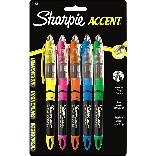 Sharpie 24575PP Liquid Highlighters, Chisel Tip, Assorted Colors, 5-Pack
