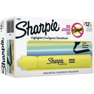 Sharpie 25025 Tank Highlighter, Chisel Tip, Fluorescent Yellow, 12-Pack