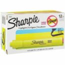 Sharpie 25025 Tank Highlighter, Chisel Tip, Fluorescent Yellow, 12-Pack