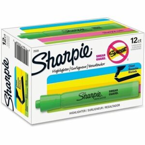 Sharpie 25026 Tank Highlighter, Chisel Tip, Fluorescent Green, 12-Pack
