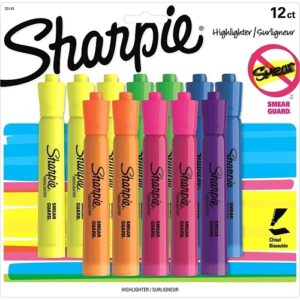 Sharpie 25145 Tank Highlighters, Chisel Tip, Assorted Colors, 12-Pack