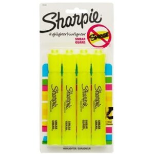 Sharpie 25164PP Tank Highlighter, Chisel Tip, Fluorescent Yellow, 4-Pack
