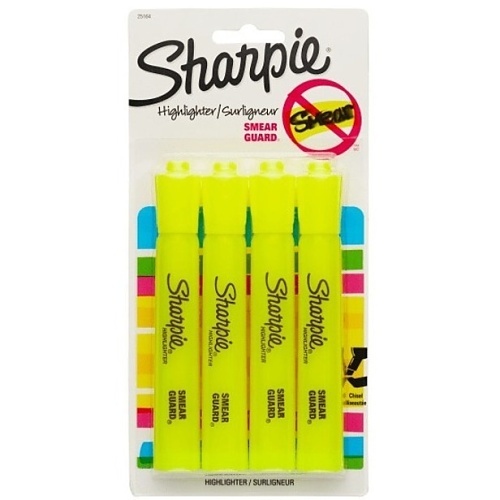 Sharpie 25164PP Tank Highlighter, Chisel Tip, Fluorescent Yellow, 4-Pack