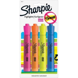 Sharpie 25174PP Tank Highlighters, Chisel Tip, Smear Guard, 4-Pack, Assorted Colors