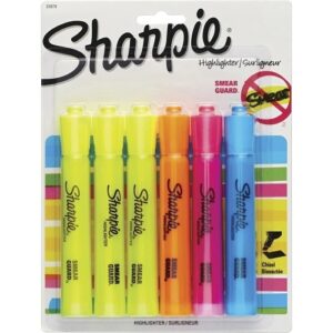 Sharpie 25876PP Tank Highlighter, Chisel Tip, Assorted Colors, 6-Pack