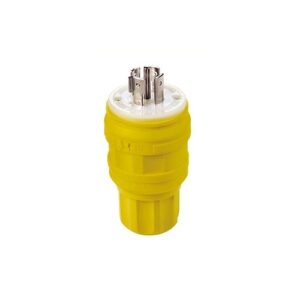 Leviton 26W82 Wetguard Watertight Locking Plug, NEMA L22-20P, 4P, 5W, 20A, 277/480V 3-Phase Y, Yellow