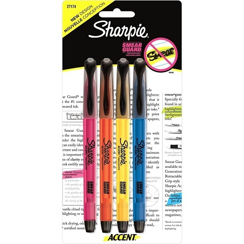 Sharpie 27174PP Pocket Highlighters, Chisel Tip, Assorted Colors, 4-Pack