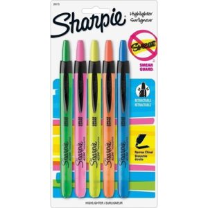 Sharpie 28175PP Retractable Highlighters, Chisel Tip, Assorted Colors, 5-Pack