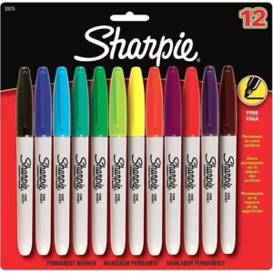 Sharpie 30075PP Permanent Markers, Fine Point, Assorted Colors, 12-Pack Carded