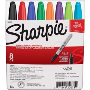 Sharpie 30078 Permanent Markers, Fine Point, Assorted Colors, 8-Pack