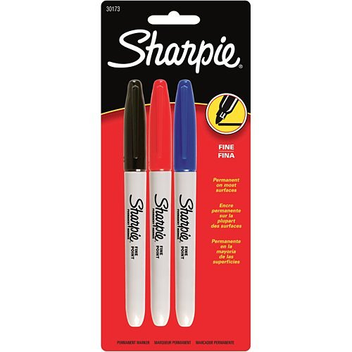 Sharpie 30173PP Fine Point Permanent Marker, Alcohol Based Ink, Assorted, 3-Pack