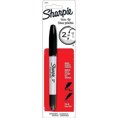 Sharpie 32101PP Permanent Markers, Twin Tip, Black, Carded