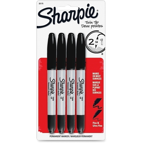 Sharpie 32175PP Permanent Markers, Twin Tip, Black, 4-Pack