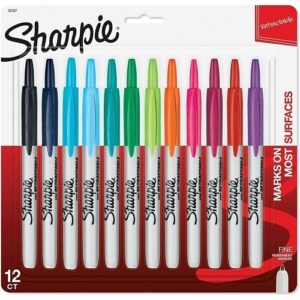 Sharpie 32707 Retractable Permanent Markers, Fine Point, Assorted Colors, 12-Pack