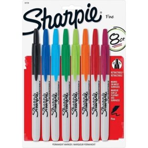 Sharpie 32730PP Retractable Permanent Markers, Fine Point, Assorted Colors, 8-Pack